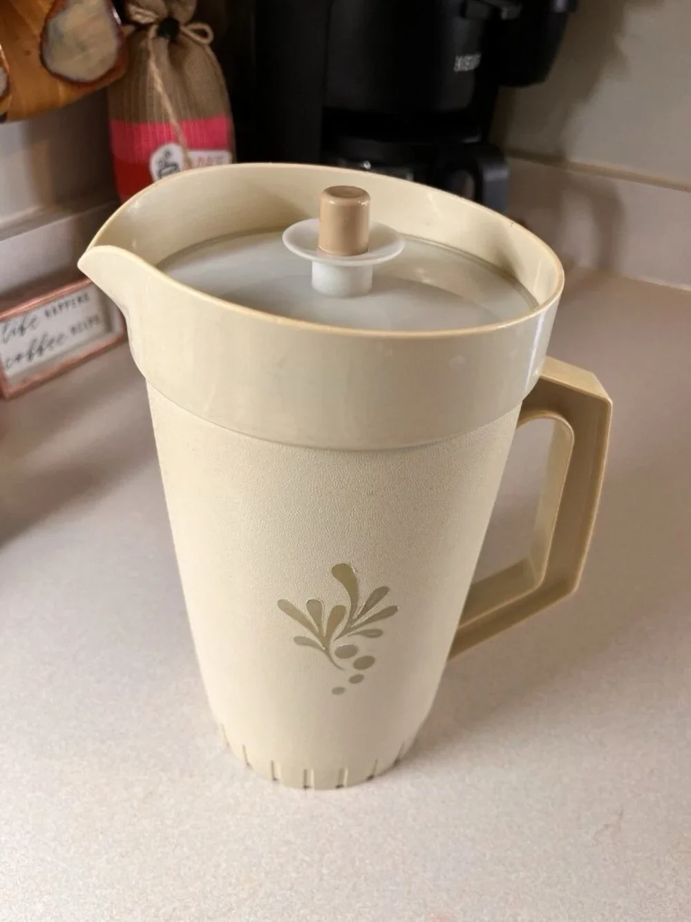 Vintage Tupperware Harvest Gold 2 Quart Pitcher 800-1 & Push Button Lid 802-5